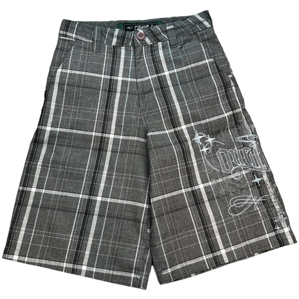 O’Neill Boys Triumphant War Charcoal Plaid Skate Shorts Size 23